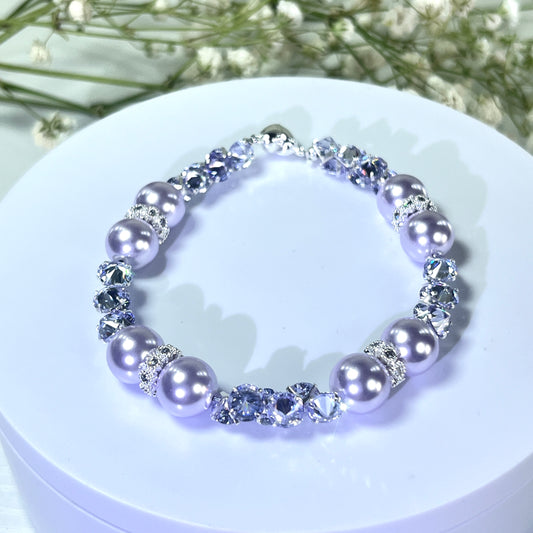 Pulsera de aguamarina y perla hecha a mano