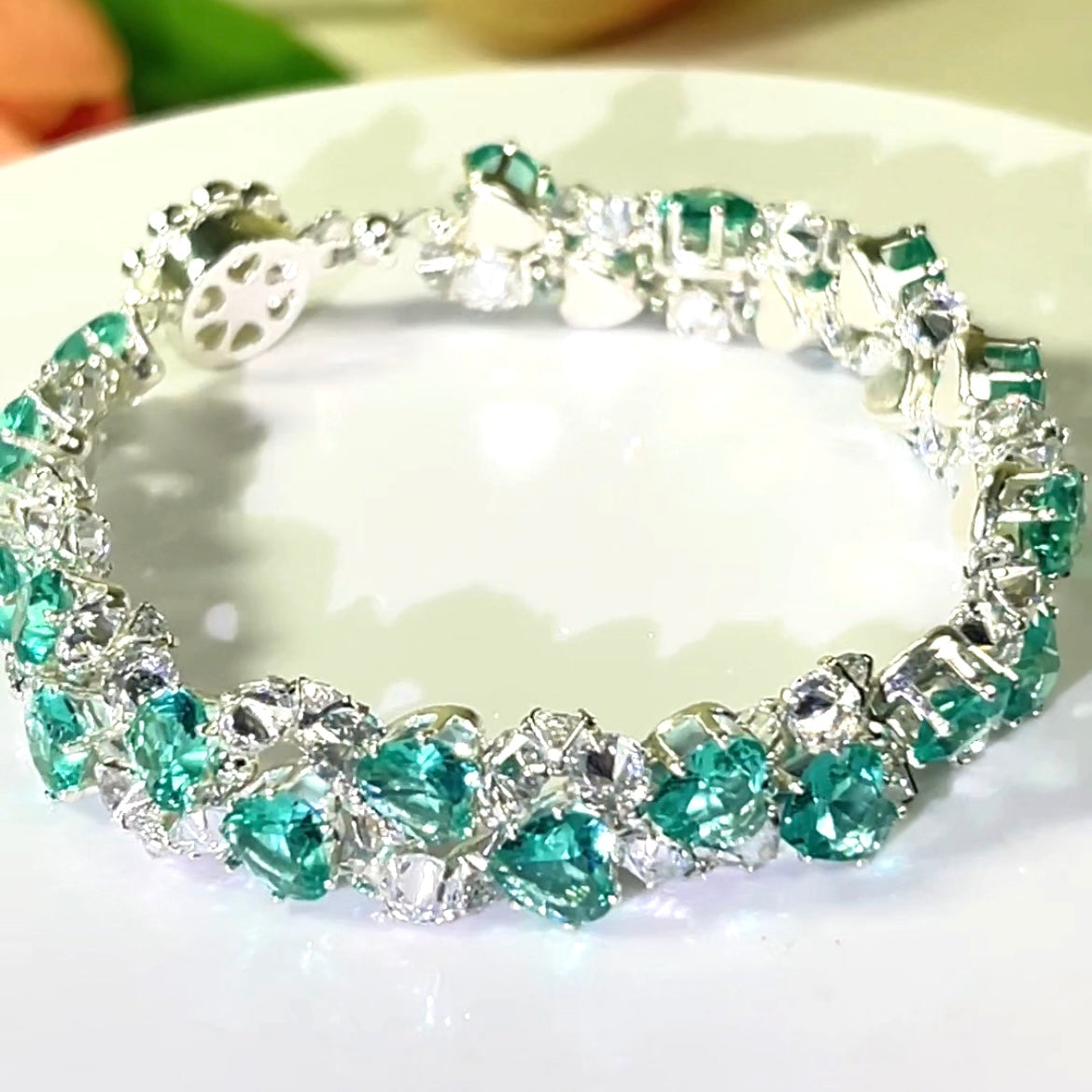 OneMillet Kit-M78 Teal Heart-Shaped Cubic Zirconia Bracelet  DIY Kit