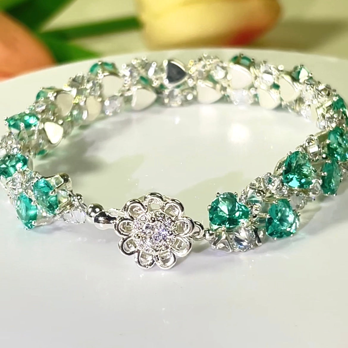 OneMillet Kit-M78 Teal Heart-Shaped Cubic Zirconia Bracelet  DIY Kit