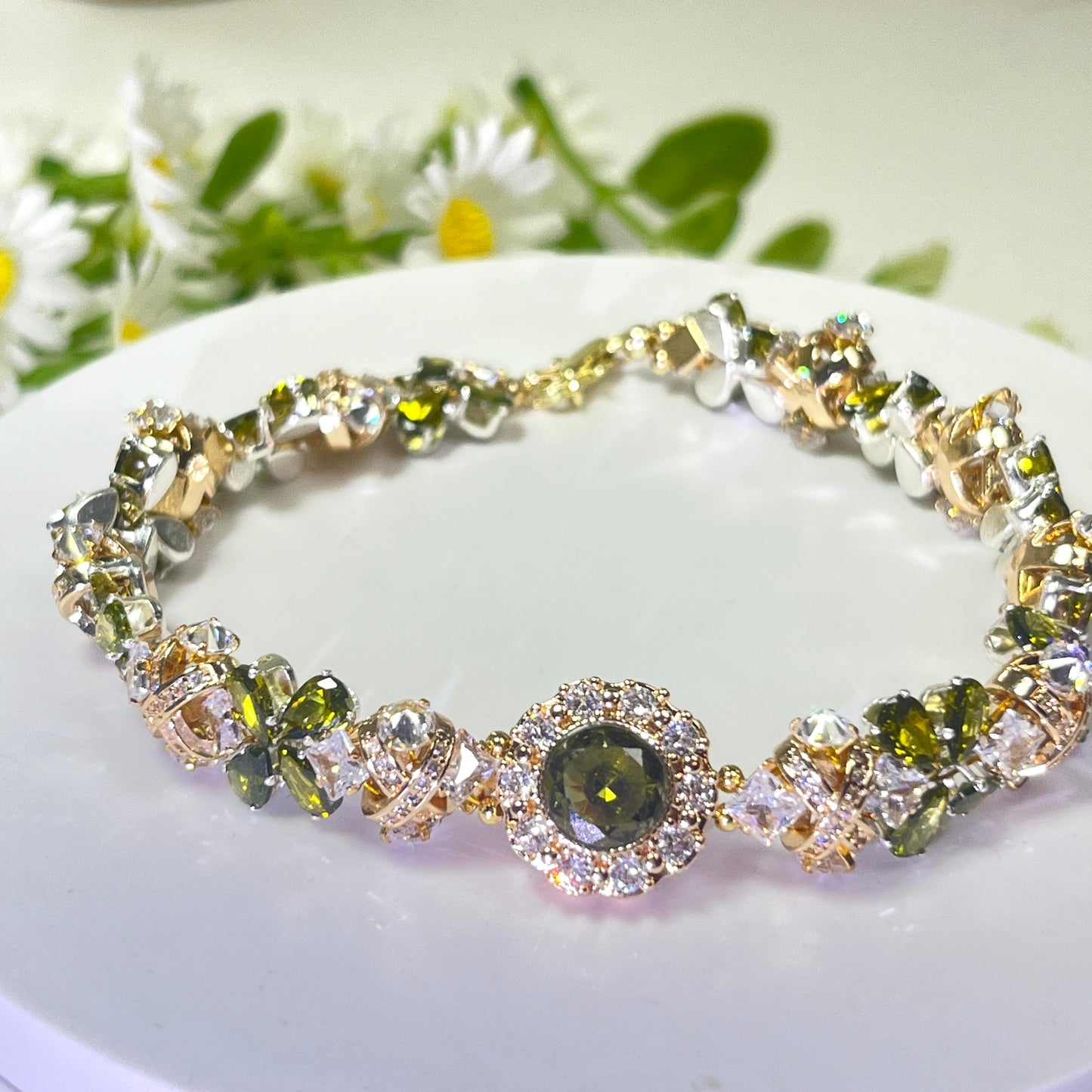 OneMillet Bracelet Kit-M105 Premium 5A Grade Olive Green Zircon Bracelet DIY Kit