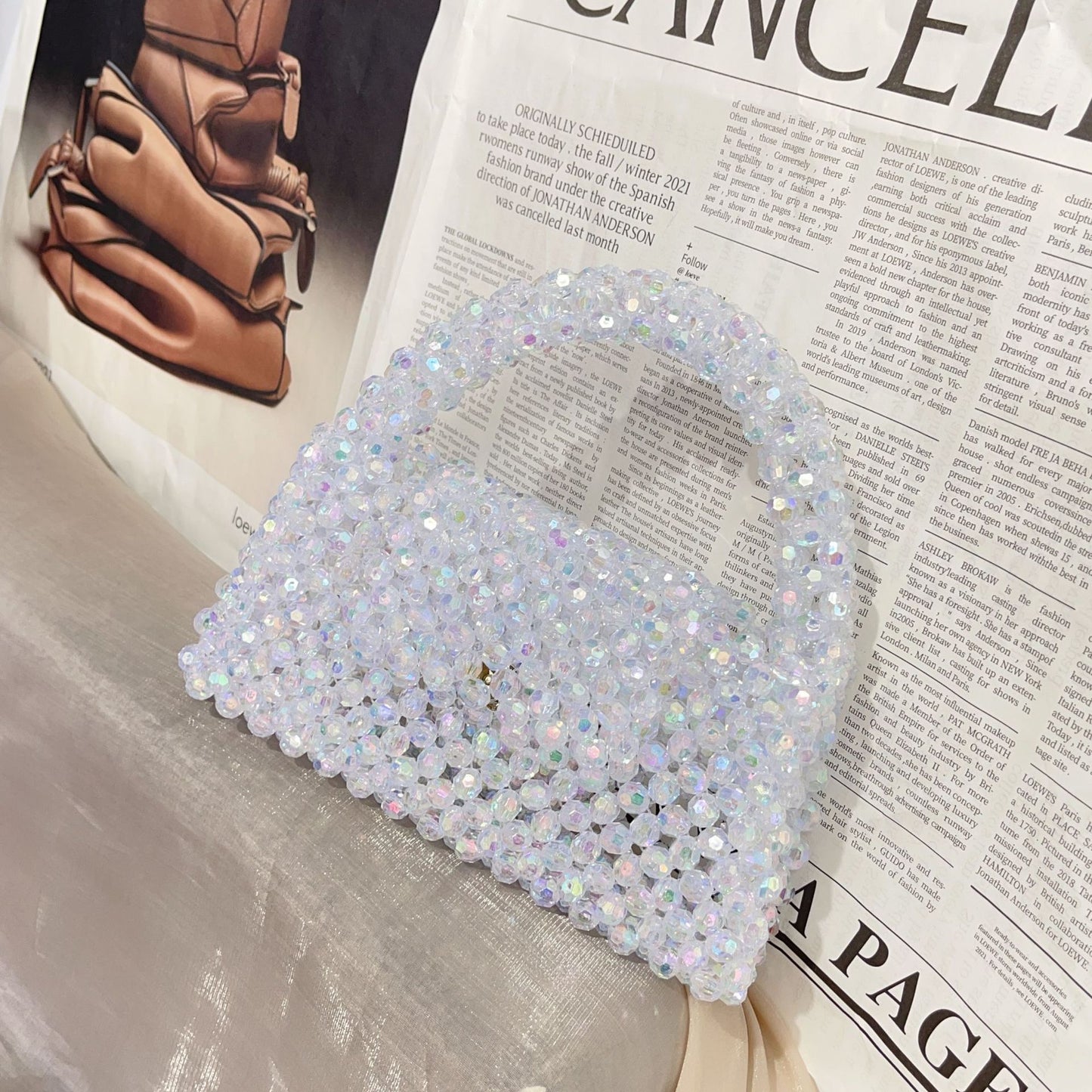 Bolso de mano de moda con cuentas hechas a mano