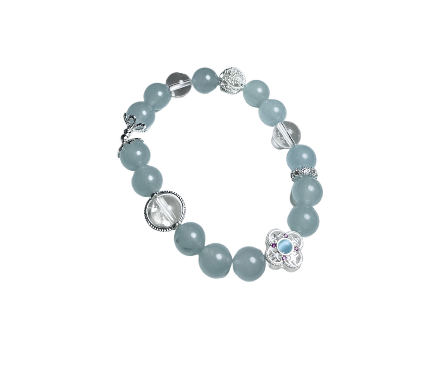 Pulsera de cristal natural azul hecha a mano con cuentas de plata S925