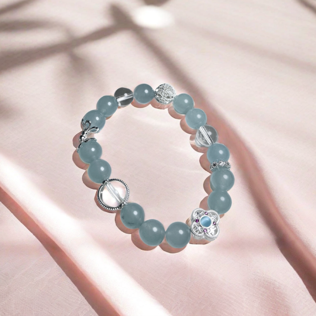 Pulsera de cristal natural azul hecha a mano con cuentas de plata S925