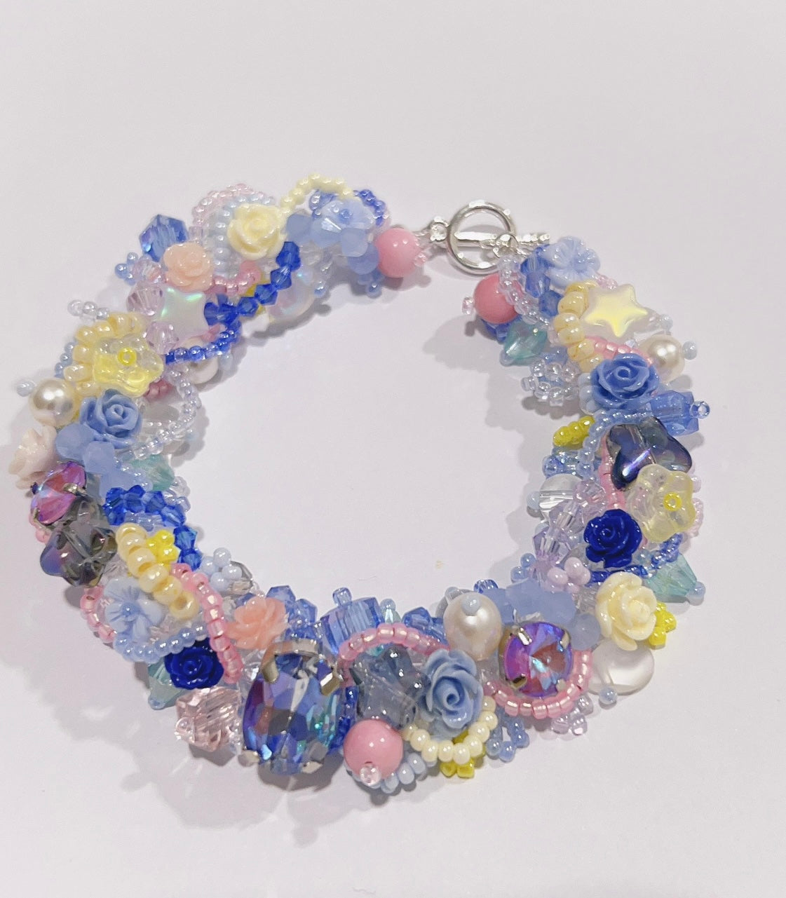 Handcrafted Glass Bead, Crystal, and Pearl Bracelet