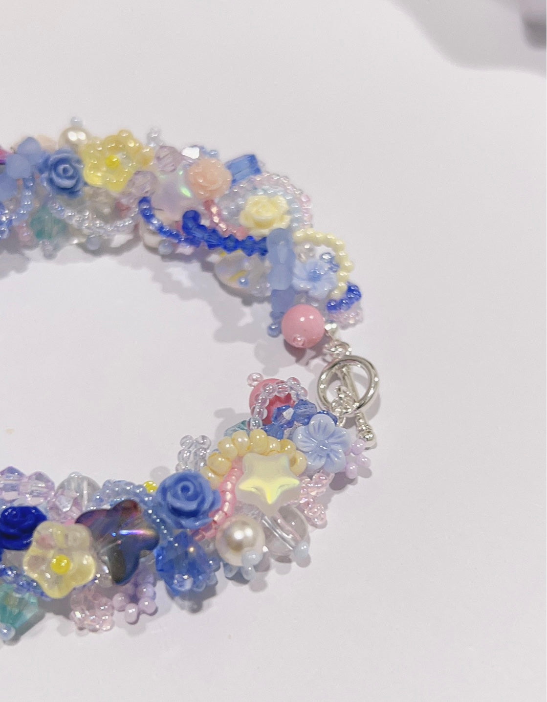 Handcrafted Glass Bead, Crystal, and Pearl Bracelet