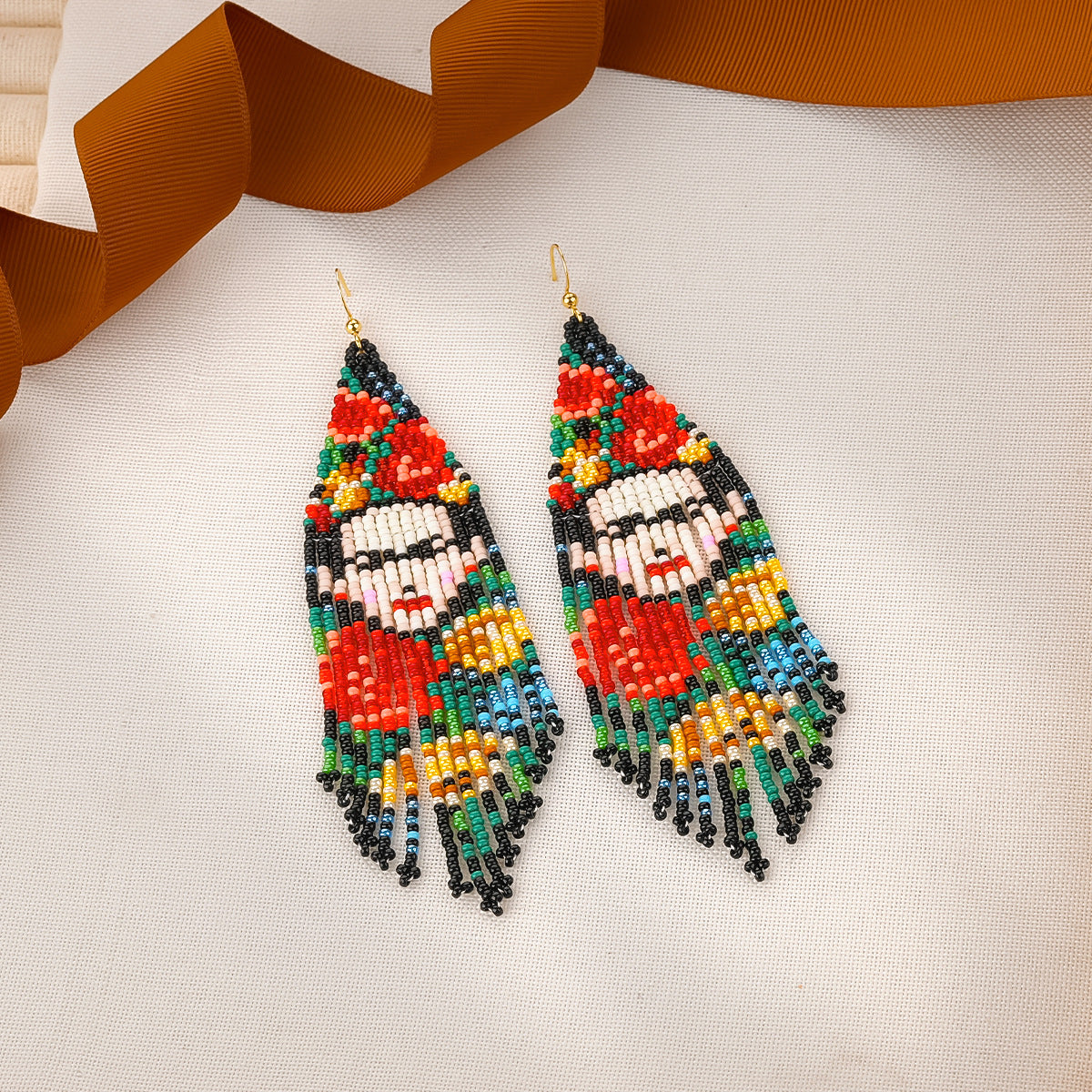 Vintage Earrings Dangling Earrings Seed Bead Handmade Tassel Earrings