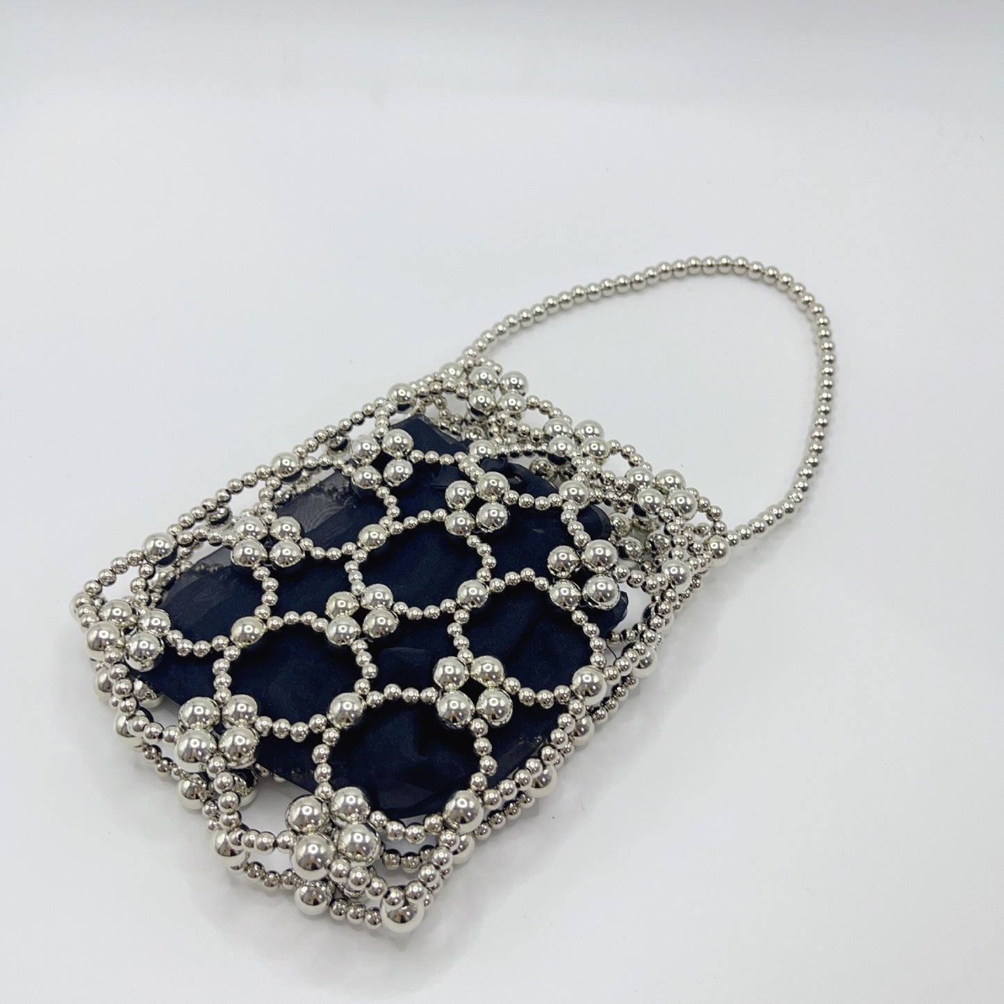 Bolso de mano con perlas hecho a mano, bolso de mano con perlas, color negro
