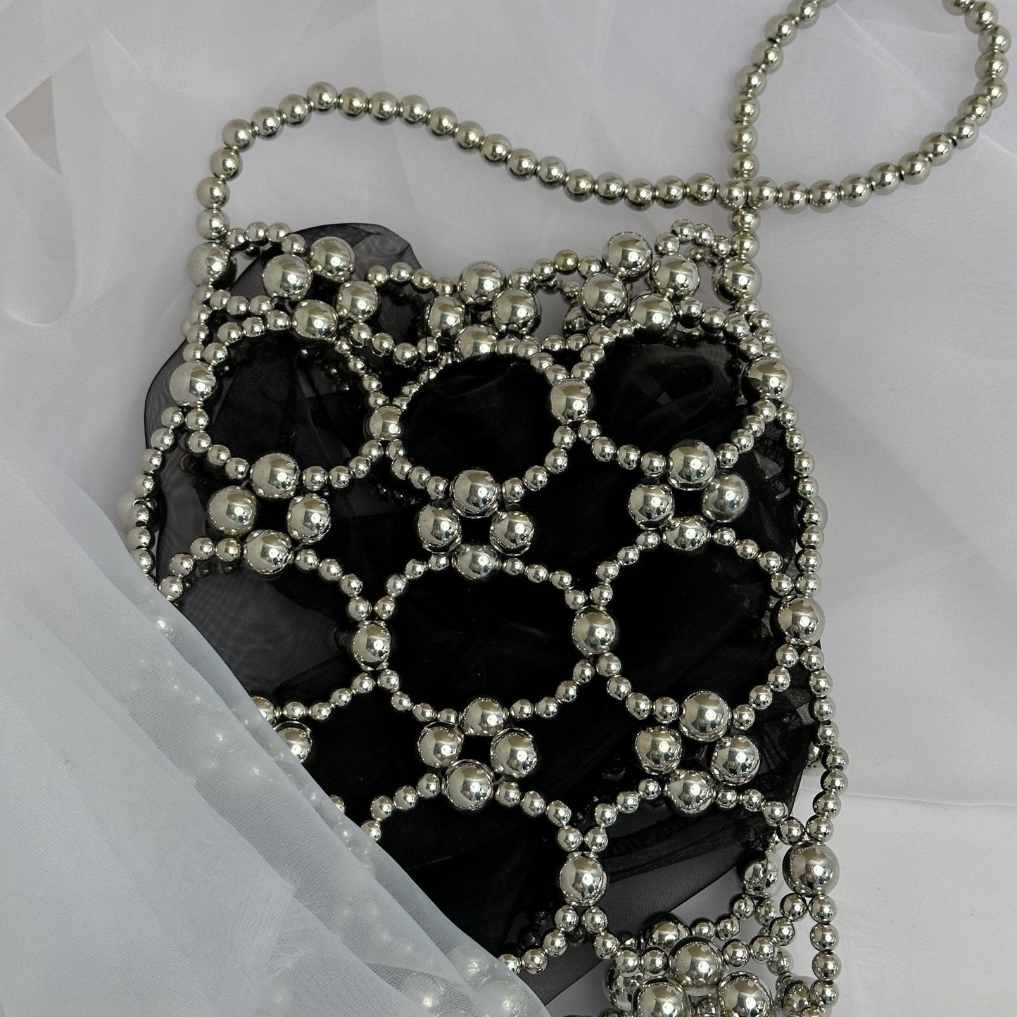 Bolso de mano con perlas hecho a mano, bolso de mano con perlas, color negro