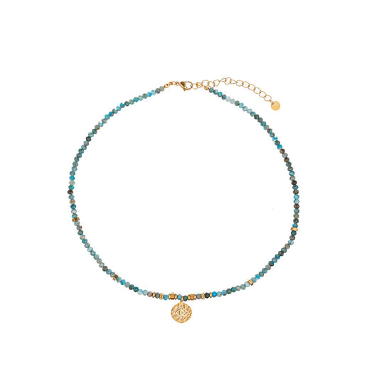 Collar vintage de larimar natural con cadena de turquesa