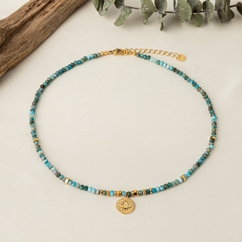 Vintage Natural Larimar Necklace with Turquoise Collar Chain