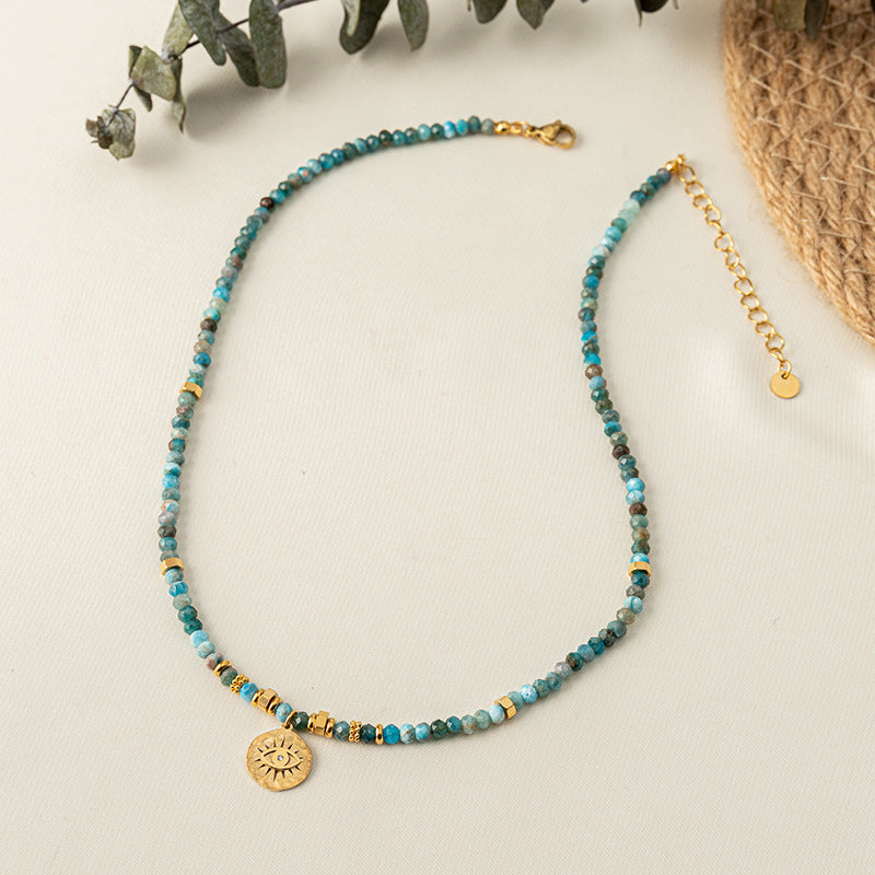 Vintage Natural Larimar Necklace with Turquoise Collar Chain