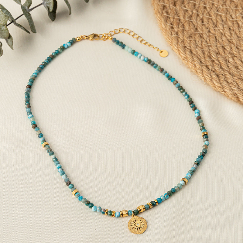Vintage Natural Larimar Necklace with Turquoise Collar Chain