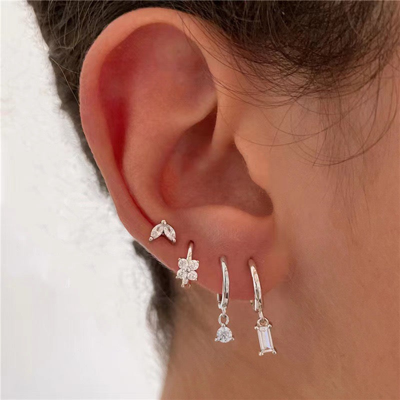 Pendientes de circonita para cartílago, piercings, 4 piezas