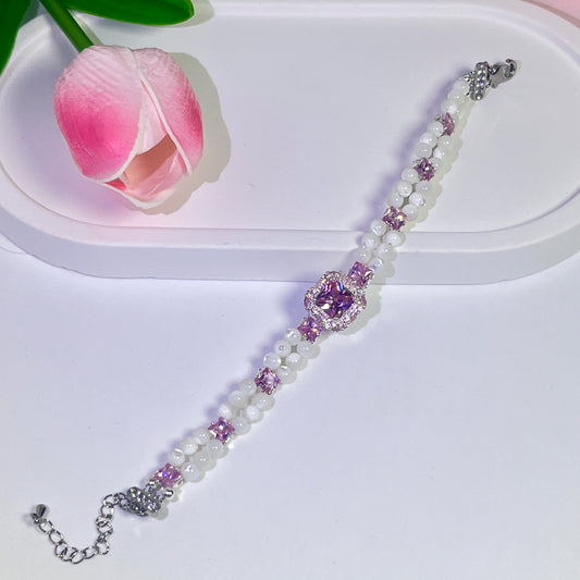Pulsera de aguamarina y perla hecha a mano