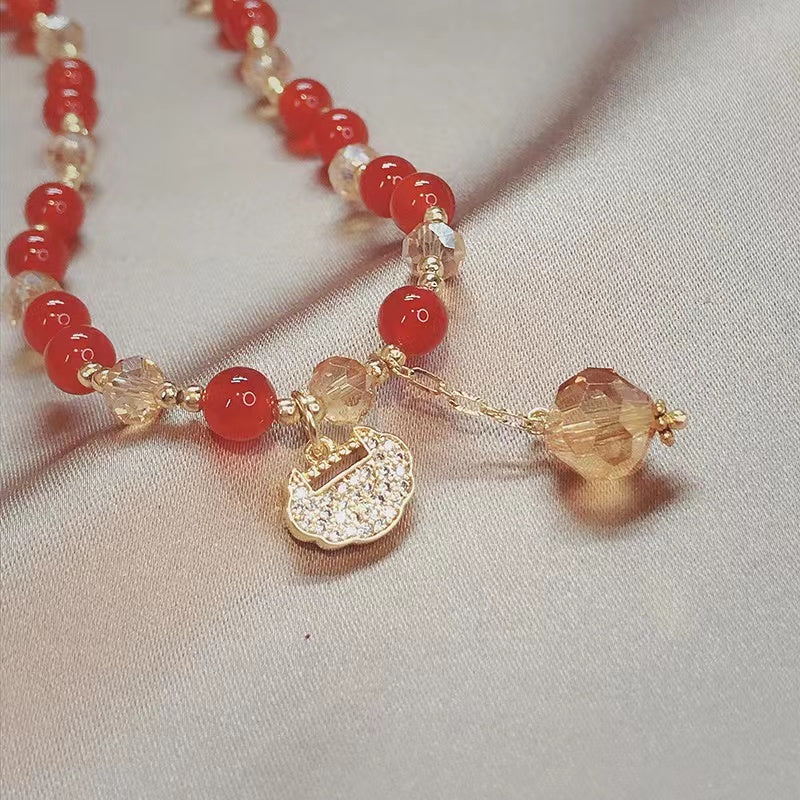 Pulsera de cuentas de cristal natural con dijes Pulsera delicada de la amistad roja