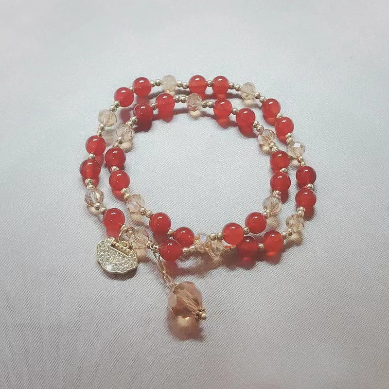 Pulsera de cuentas de cristal natural con dijes Pulsera delicada de la amistad roja