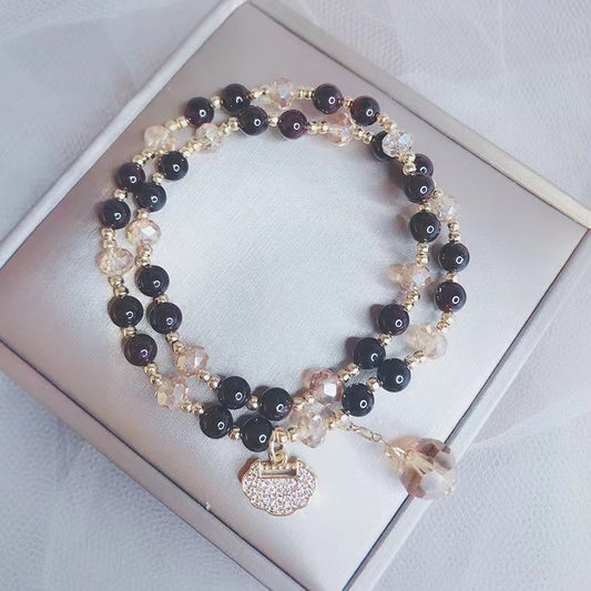 Pulsera de cuentas de cristal natural con dijes Pulsera delicada de la amistad negra