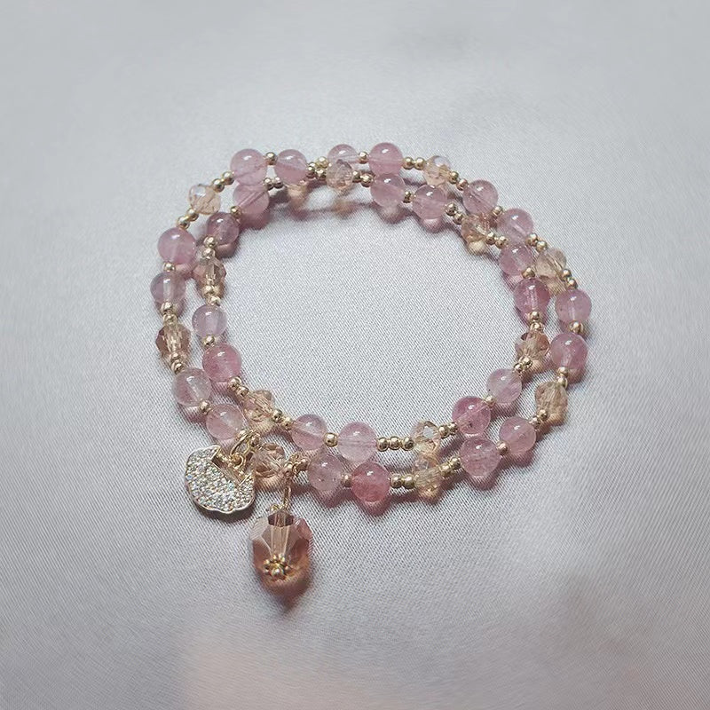 Pulsera de cuentas de cristal natural con dijes Pulsera delicada de la amistad rosa