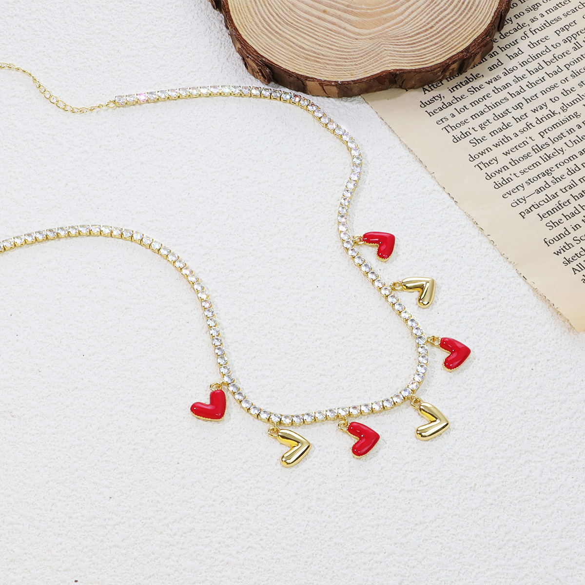 Red and Gold Heart Zircon Necklace