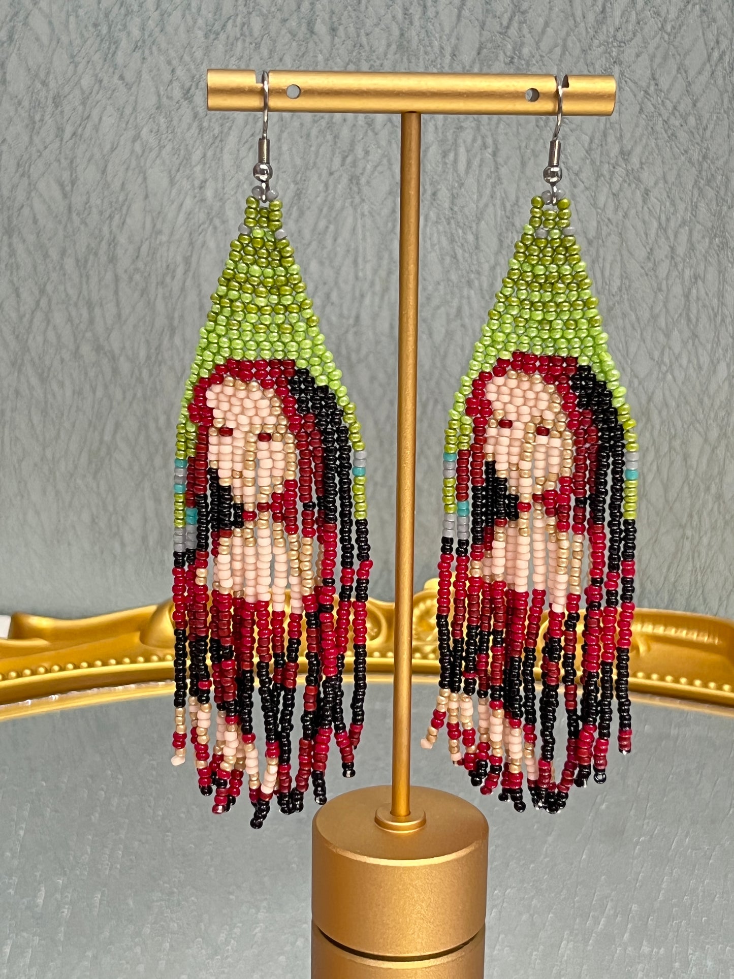 Mona Lisa Vintage Bohemian Earrings Egyptian Seed Bead Handmade Tassel Earrings