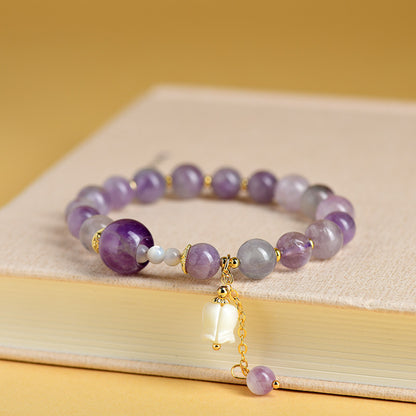 Natürliches Amethyst-Armband mit Maiglöckchen-Anhänger aus Muschel