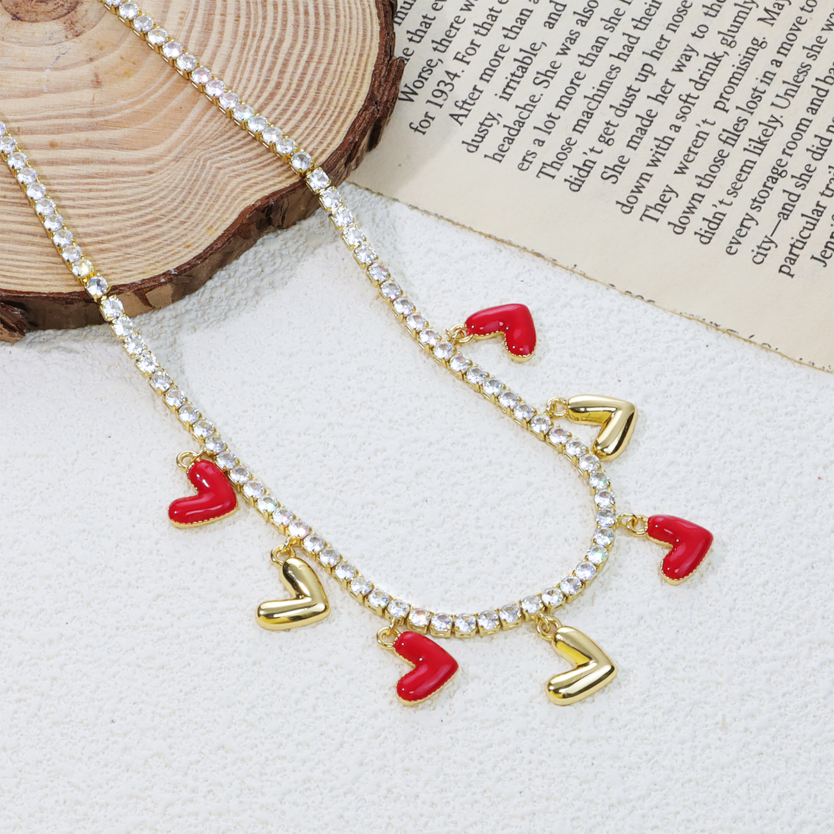 Red and Gold Heart Zircon Necklace