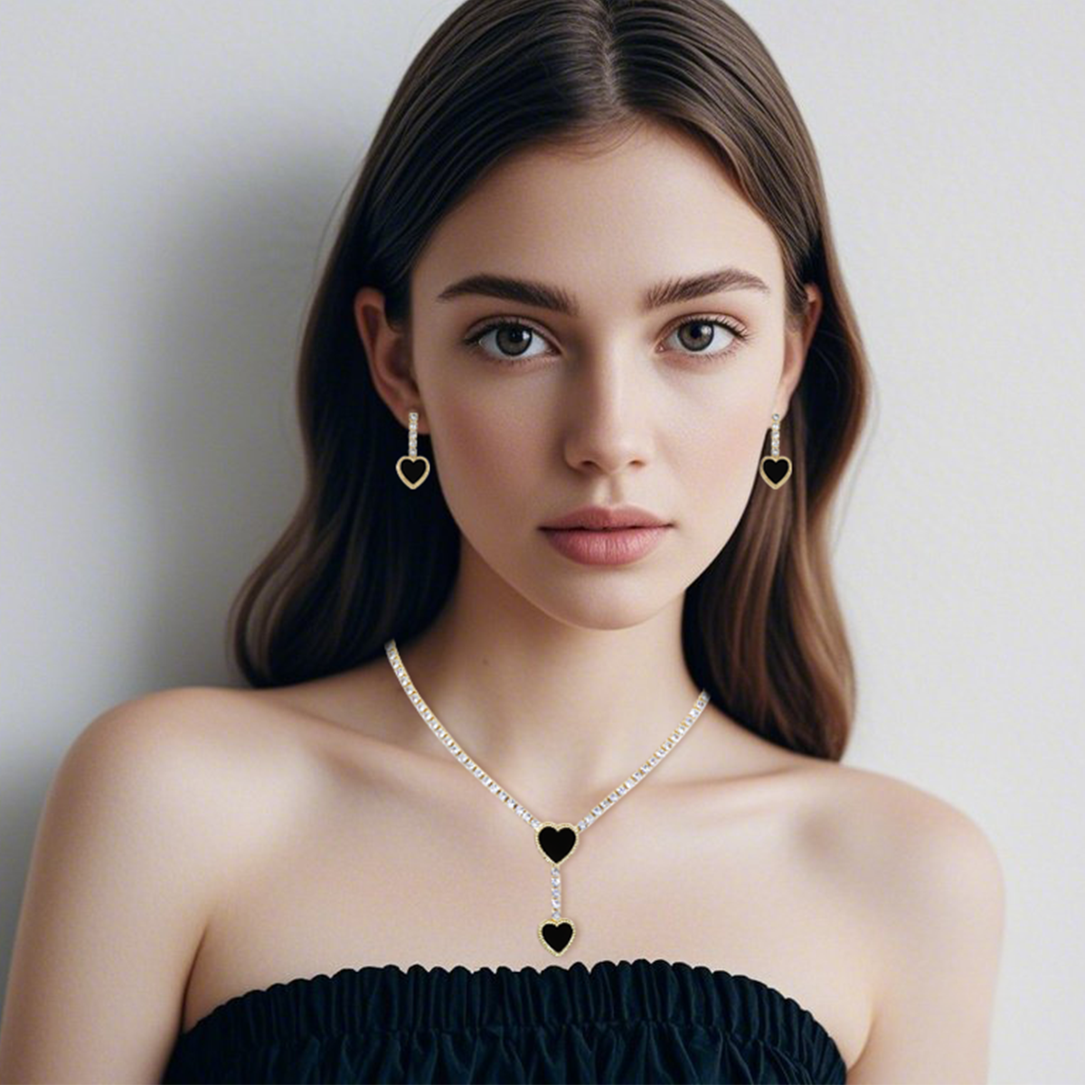 Heart Zircon Necklace and Earring Set