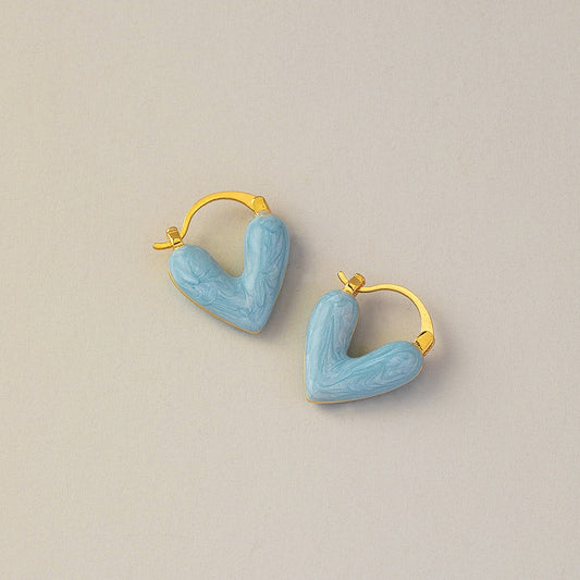 Heart-Shaped Earrings with Enamel and Real Gold Plating