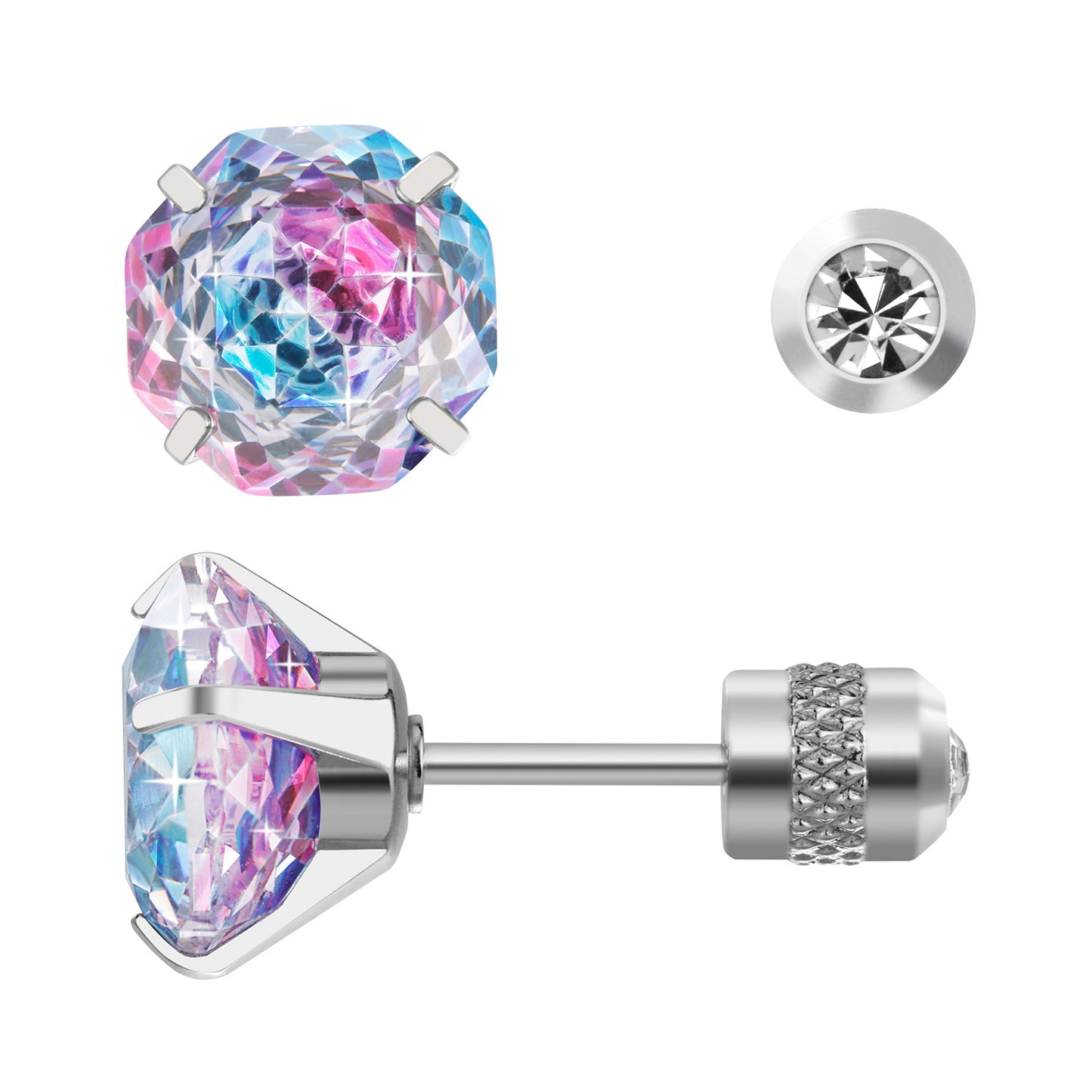 Rose-cut Zirconia Stud Earrings G23 Titanium  AAAA + Cubic Zircon Suitable for sensitive ears Rose