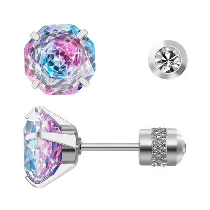 Rose-cut Zirconia Stud Earrings G23 Titanium  AAAA + Cubic Zircon Suitable for sensitive ears Rose