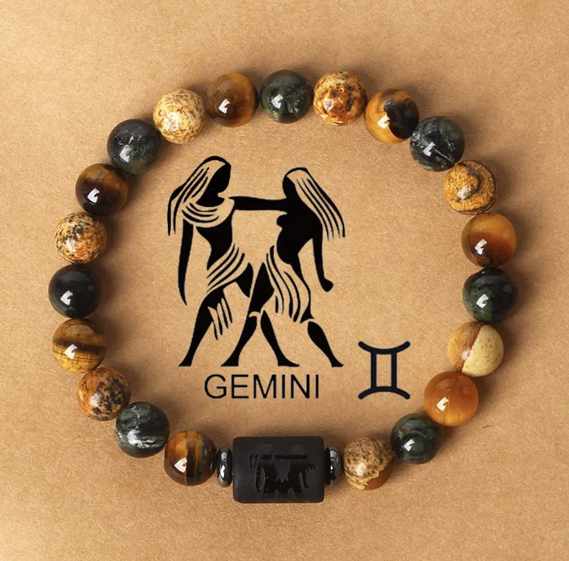 Natural Stone Beaded Bracelet with 12 Zodiac Tiger Eye Stones