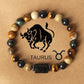 Natural Stone Beaded Bracelet with 12 Zodiac Tiger Eye Stones