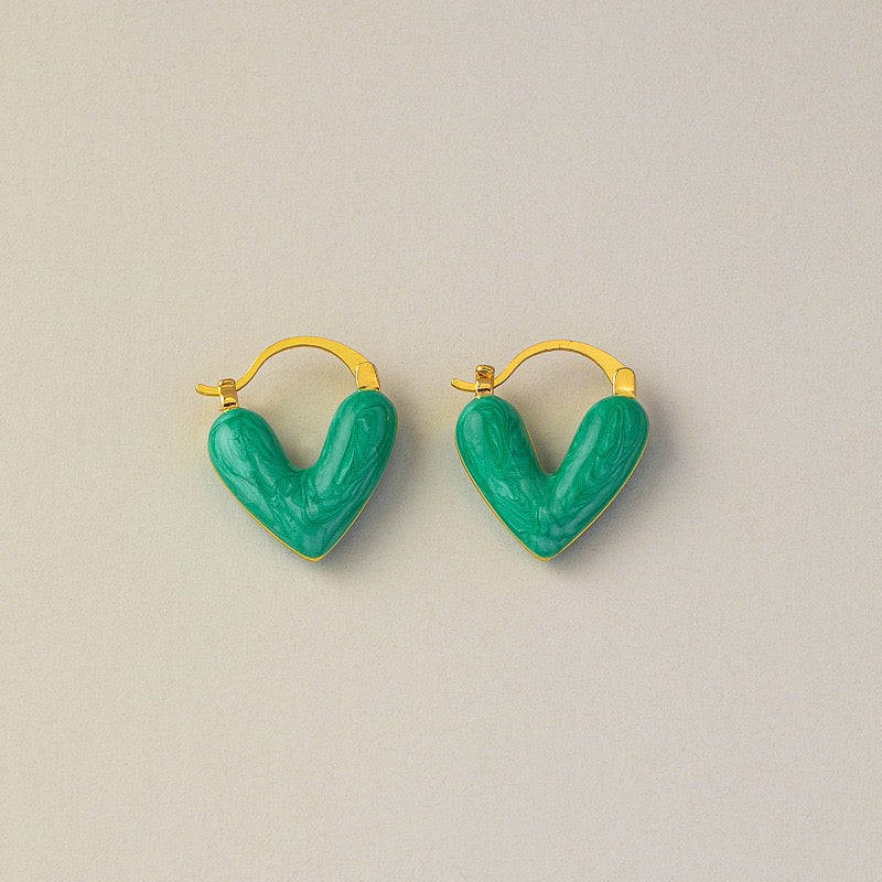 Heart-Shaped Earrings with Enamel and Real Gold Plating