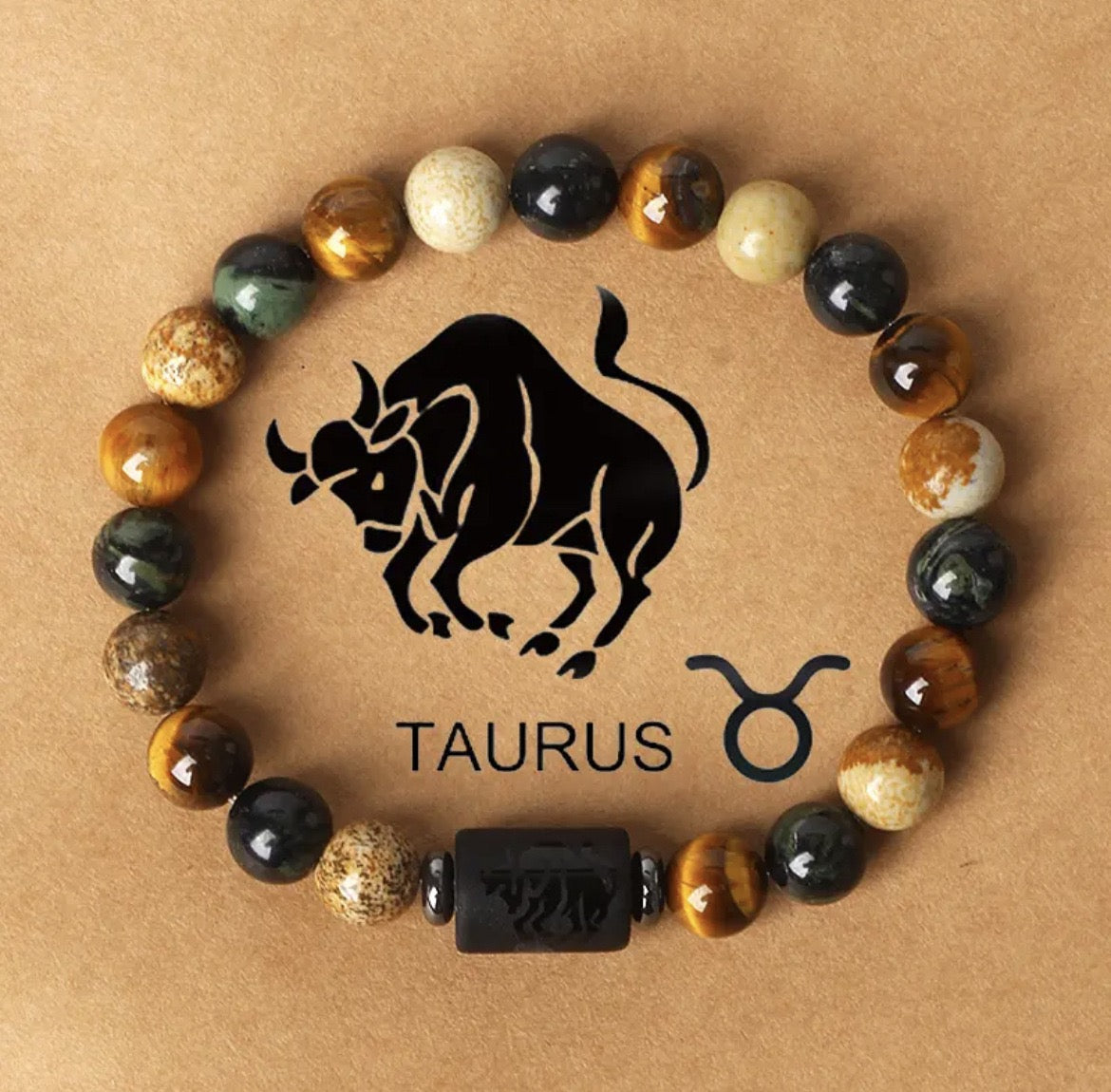 Natural Stone Beaded Bracelet with 12 Zodiac Tiger Eye Stones