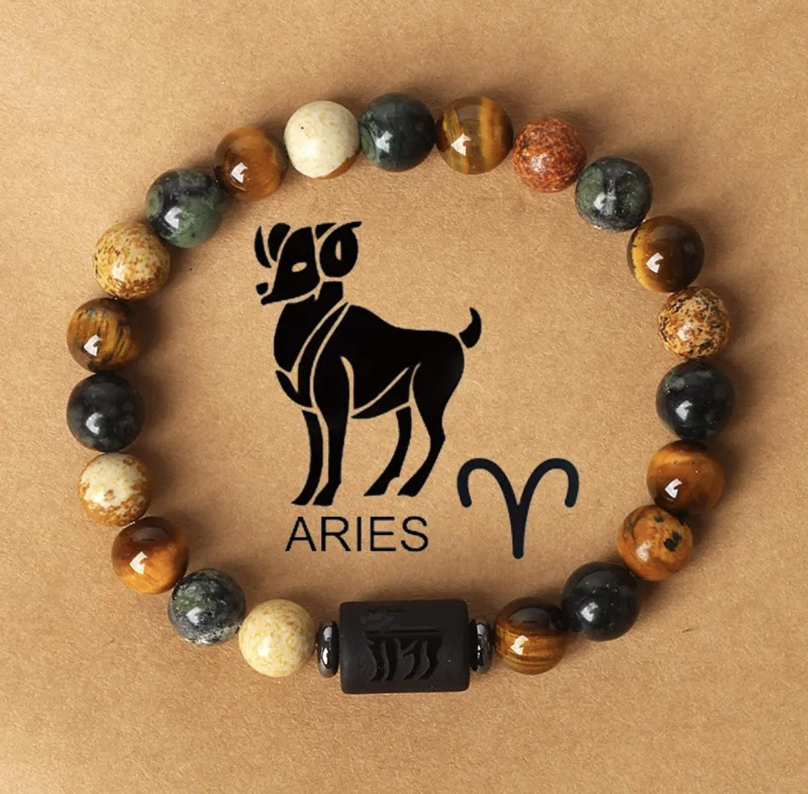 Natural Stone Beaded Bracelet with 12 Zodiac Tiger Eye Stones