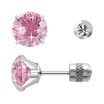 Firework-cut  Zirconia Stud Earrings G23 Titanium  AAAA + Cubic Zircon Suitable for Sensitive Ears Pink