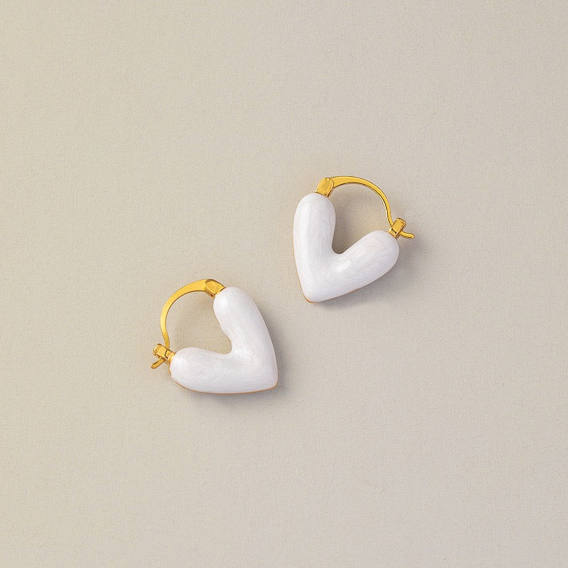 Heart-Shaped Earrings with Enamel and Real Gold Plating