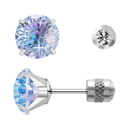 Firework-cut  Zirconia Stud Earrings G23 Titanium  AAAA + Cubic Zircon Suitable for Sensitive Ears Blue