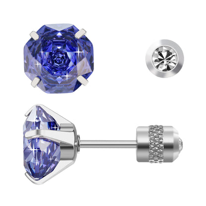 Rose-cut Zirconia Stud Earrings G23 Titanium  AAAA + Cubic Zircon Suitable for sensitive ears Deep Blue