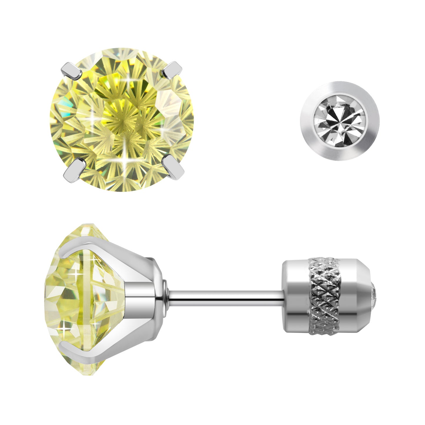 Firework-cut  Zirconia Stud Earrings G23 Titanium  AAAA + Cubic Zircon Suitable for Sensitive Ears Light Yellow