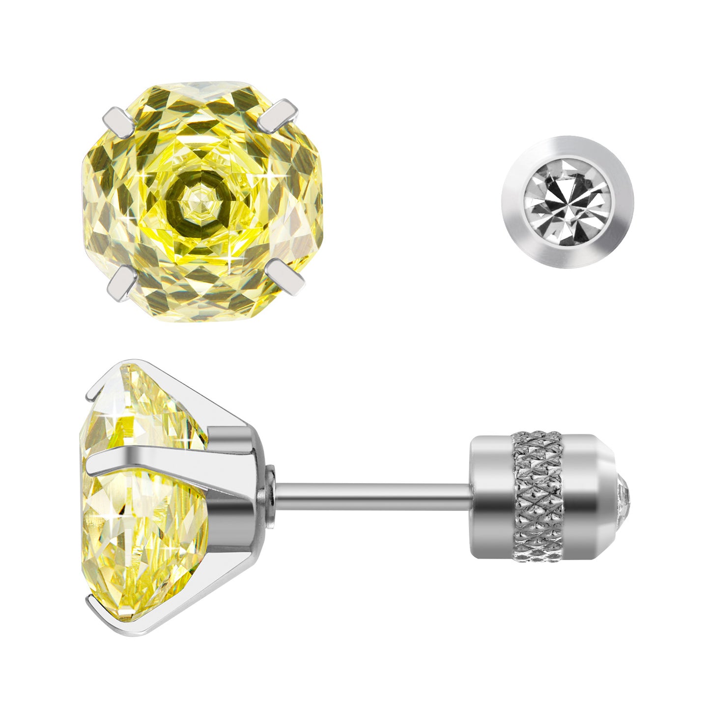 Rose-cut Zirconia Stud Earrings G23 Titanium  AAAA + Cubic Zircon Suitable for sensitive ears Light Yellow