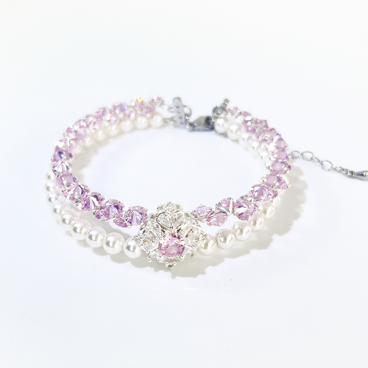 OneMillet   Kit-M26 Pearl and Pink Reverse Zircon Handmade Bracelet DIY Kit