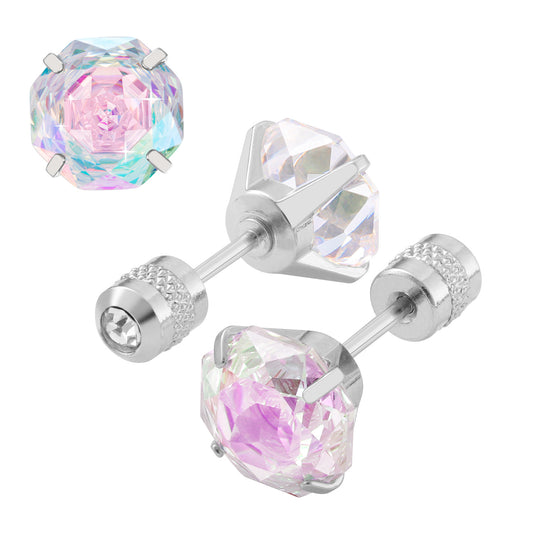 Rose-cut Zirconia Stud Earrings G23 Titanium  AAAA + Cubic Zircon Suitable for sensitive ears