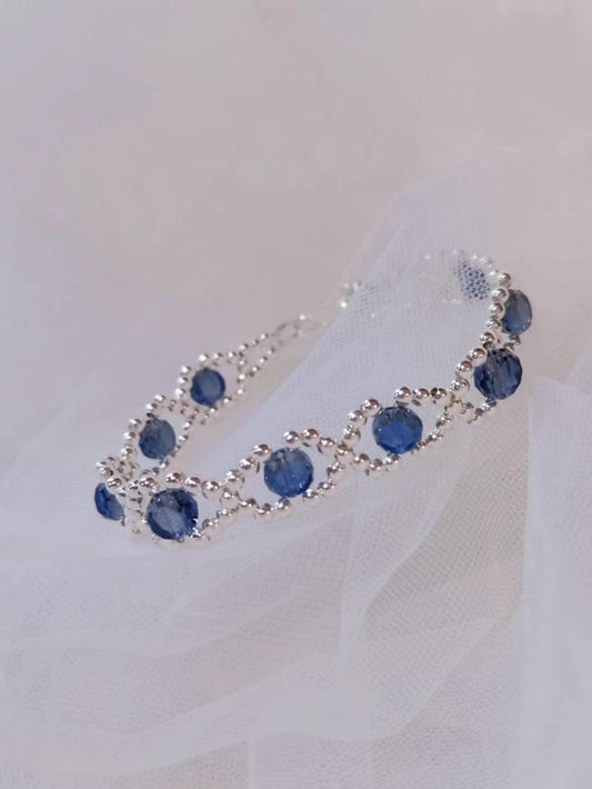 Handcrafted Jewelry Sapphire and Silver Bead Bracelet - Exquisite Gift