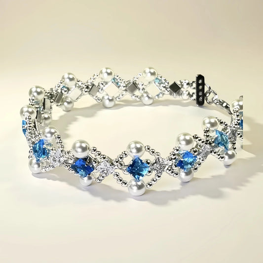 Handgefertigtes Perlen- und Aquamarinarmband
