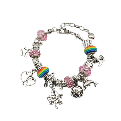 Pulsera de cristal para niños, hecha a mano, regalo de joyería rosa