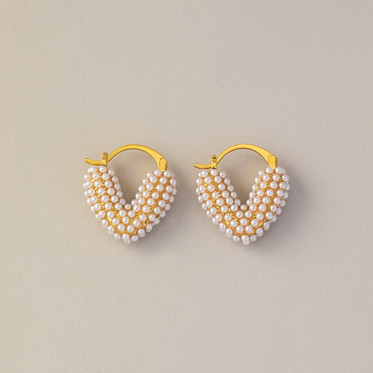 Heart-shaped Pearl Earrings with Real Gold Electroplating