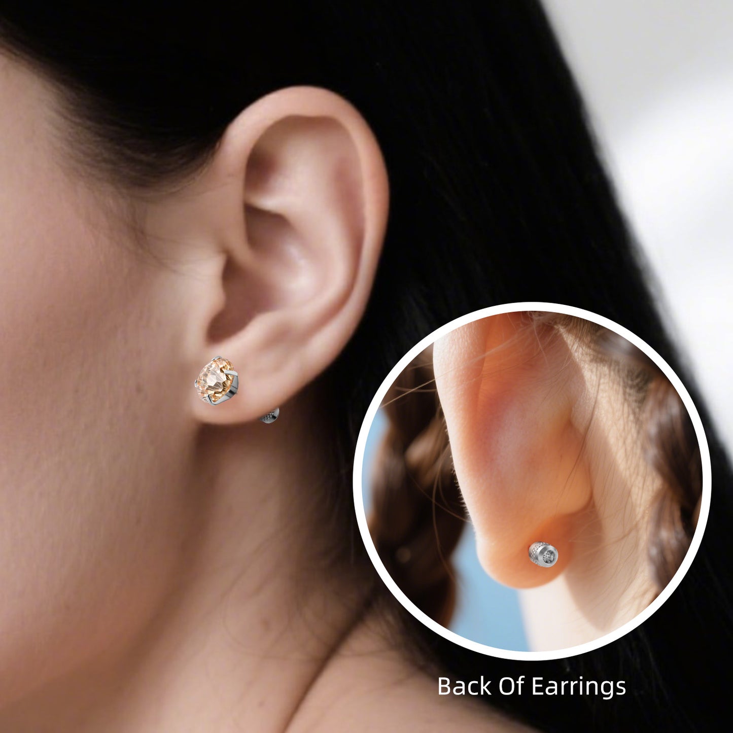 Firework-cut  Zirconia Stud Earrings G23 Titanium  AAAA + Cubic Zircon Suitable for Sensitive Ears Light Yellow