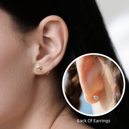 Firework-cut  Zirconia Stud Earrings G23 Titanium  AAAA + Cubic Zircon Suitable for Sensitive Ears Light Yellow