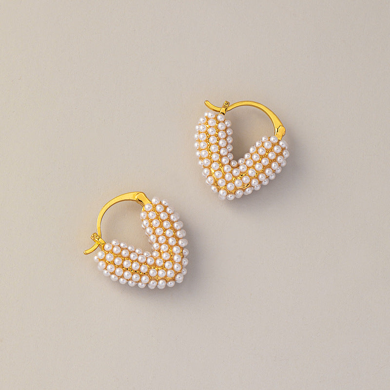 Heart-shaped Pearl Earrings with Real Gold Electroplating